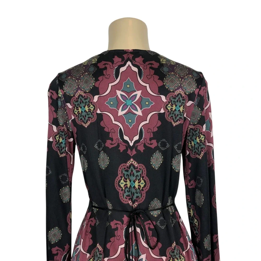 Hale Bob Beaded V-Neck Multicolor Paisley Print Mini Dress Size S Y2K Boho - Picture 6 of 8